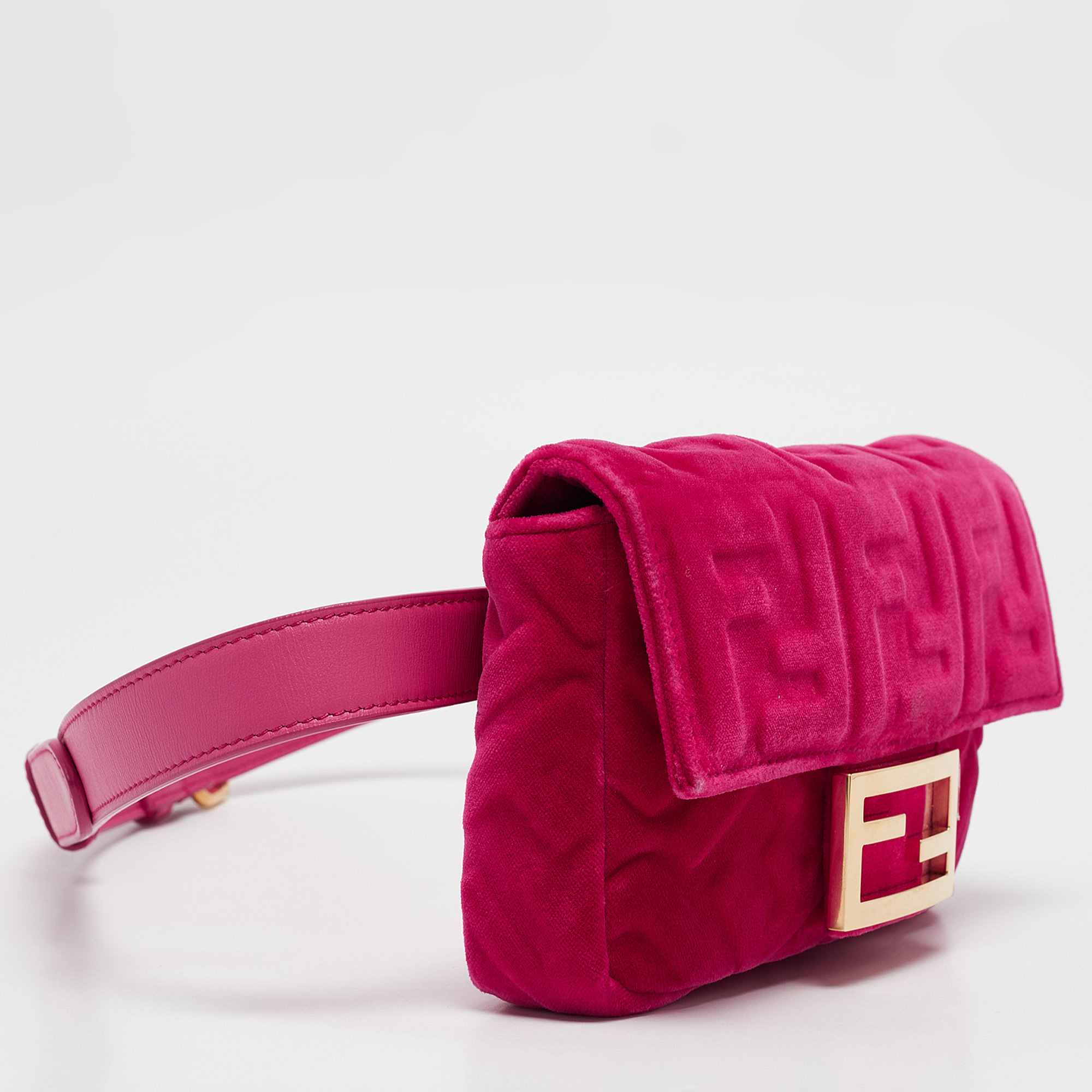 Fendi Pink Zucca Velvet And Leather Mini Baguette Belt Bag