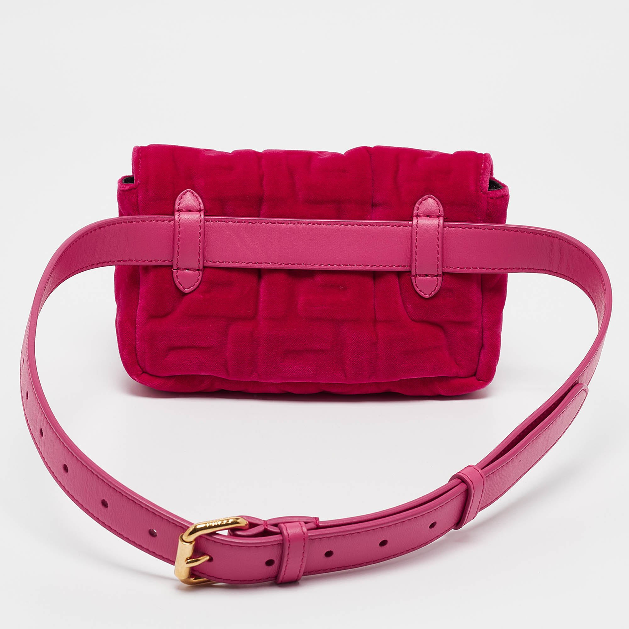 Fendi Pink Zucca Velvet And Leather Mini Baguette Belt Bag