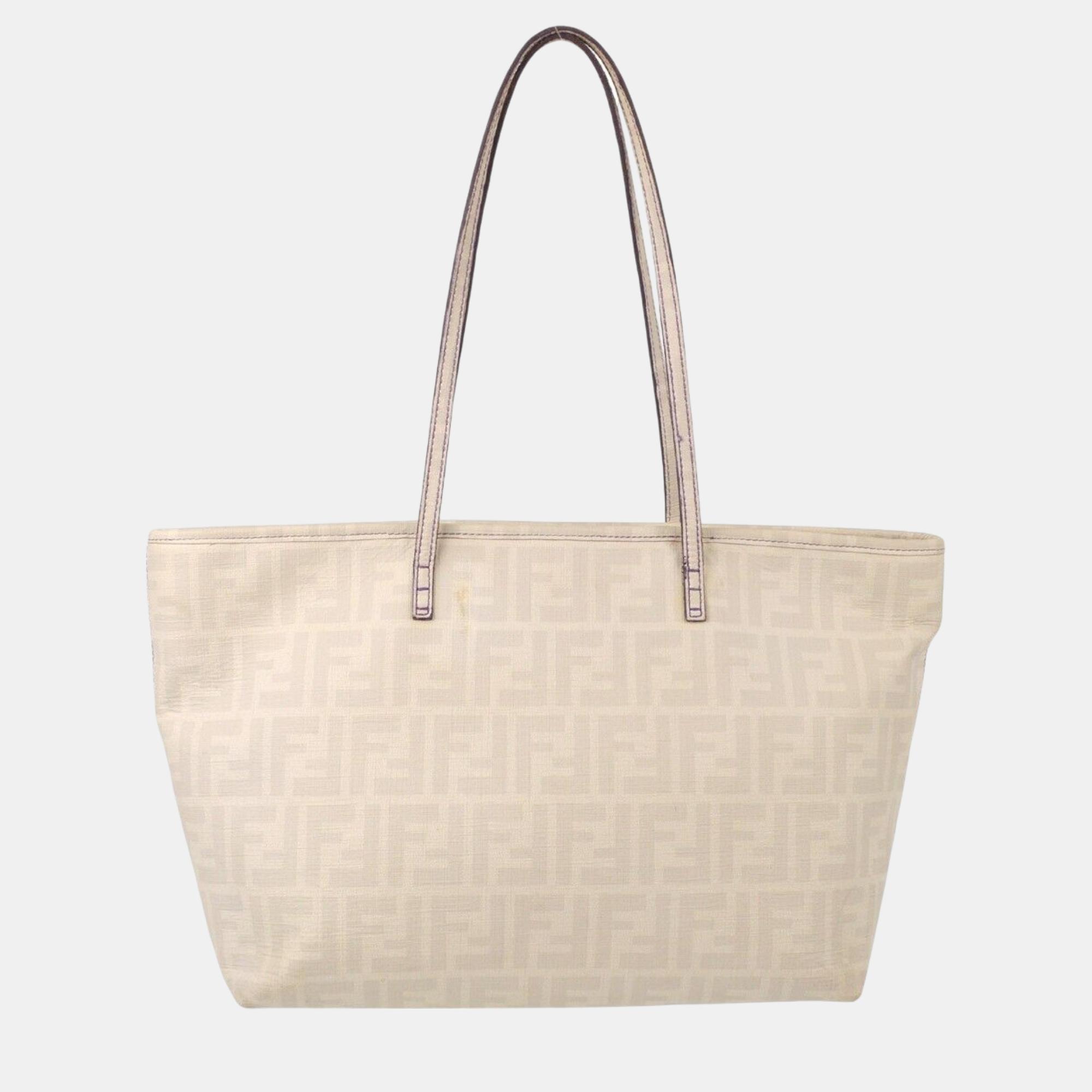 Fendi White Zucca Tote Handbag