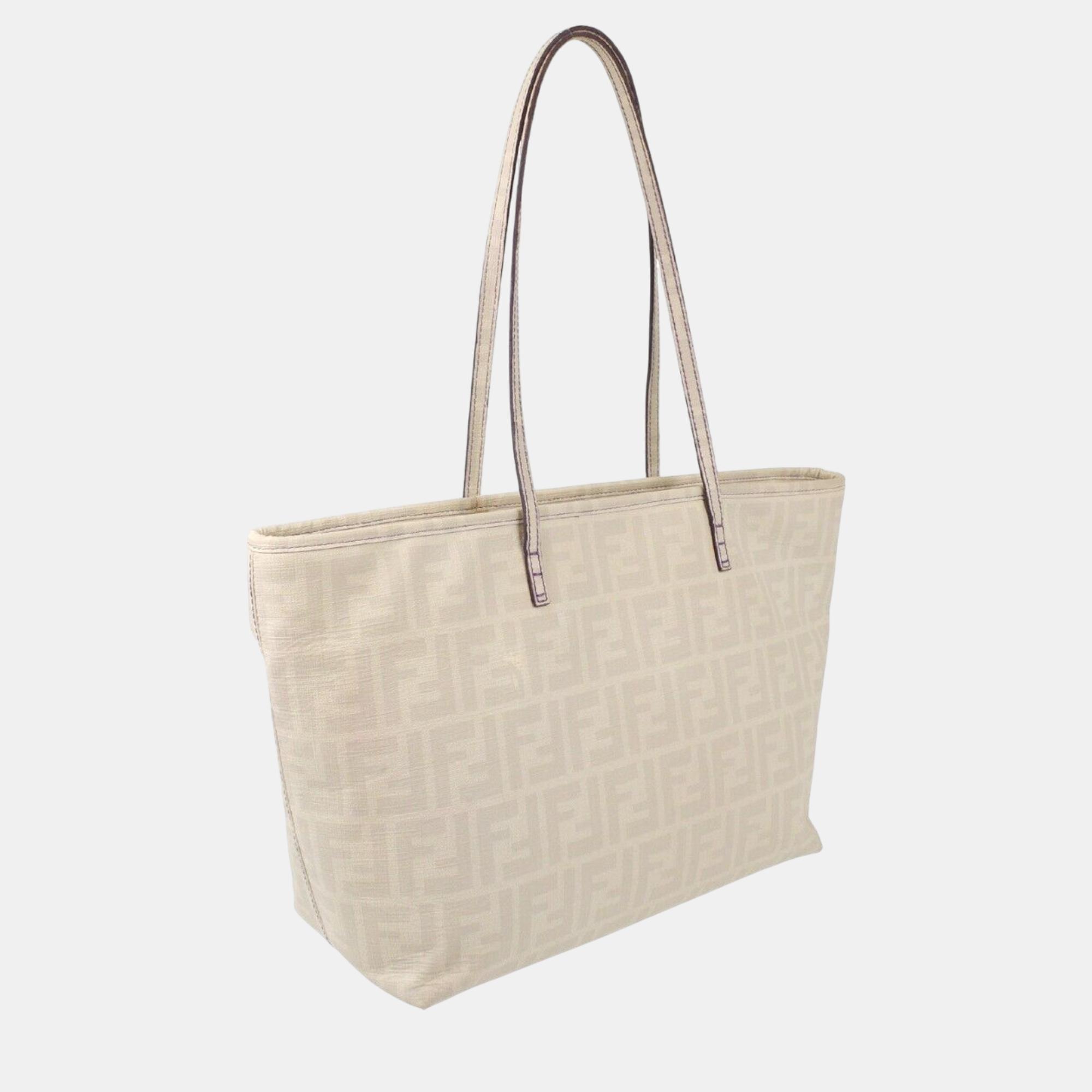 Fendi White Zucca Tote Handbag