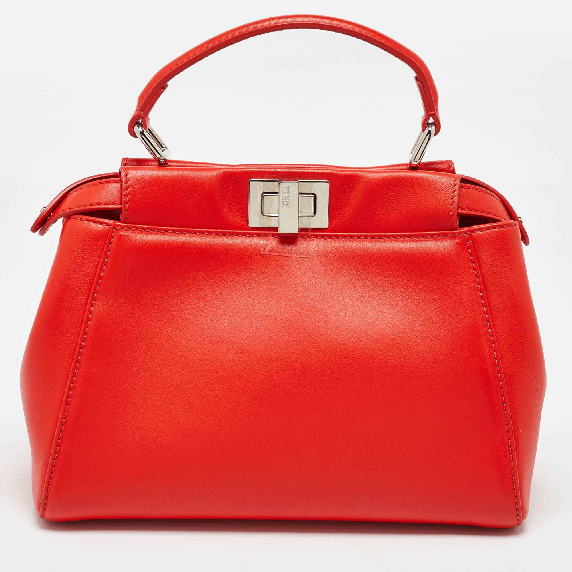 Fendi Orange Leather Mini Peekaboo Top Handle Bag