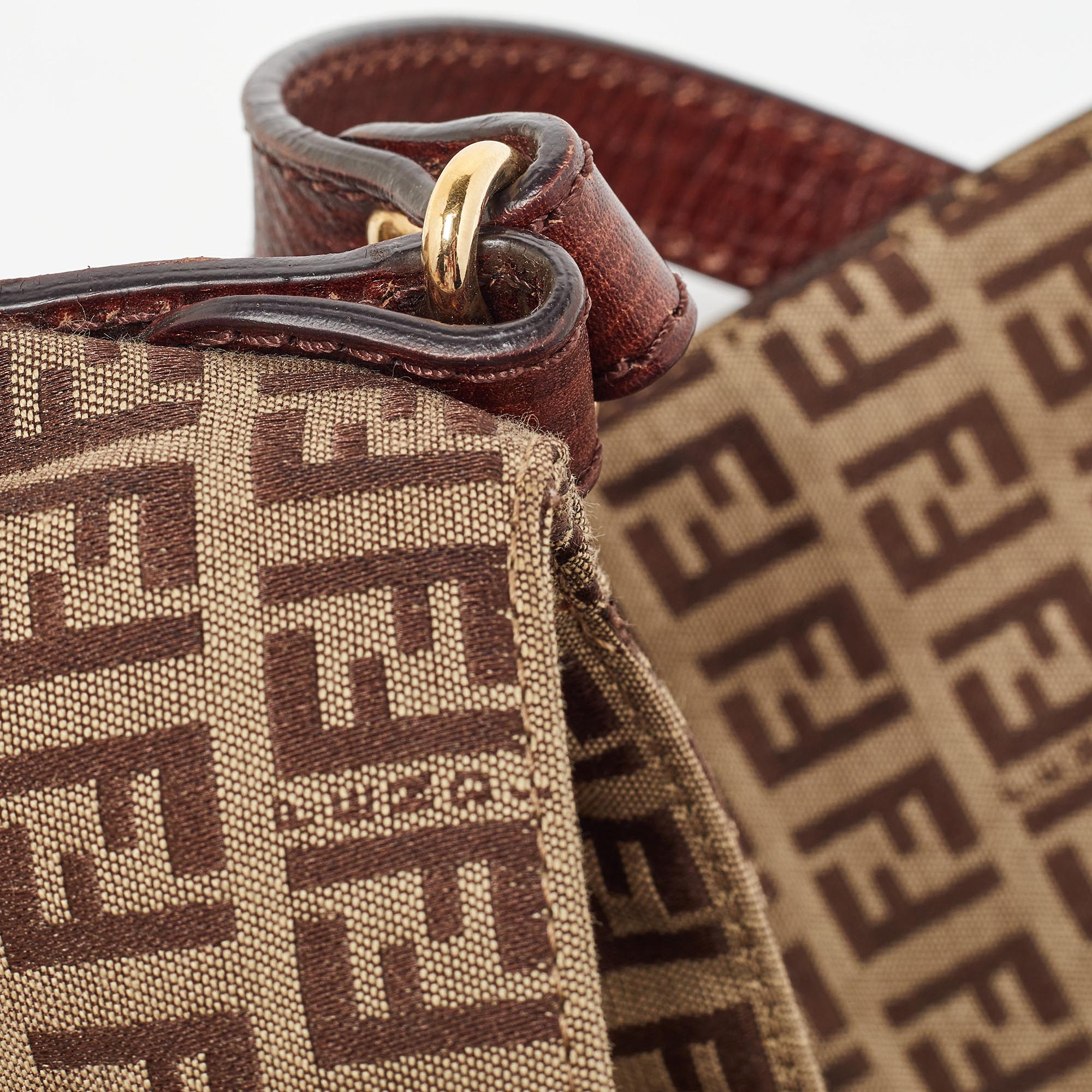 Fendi Brown/Beige Zucchino Canvas And Leather Flap Shoulder Bag