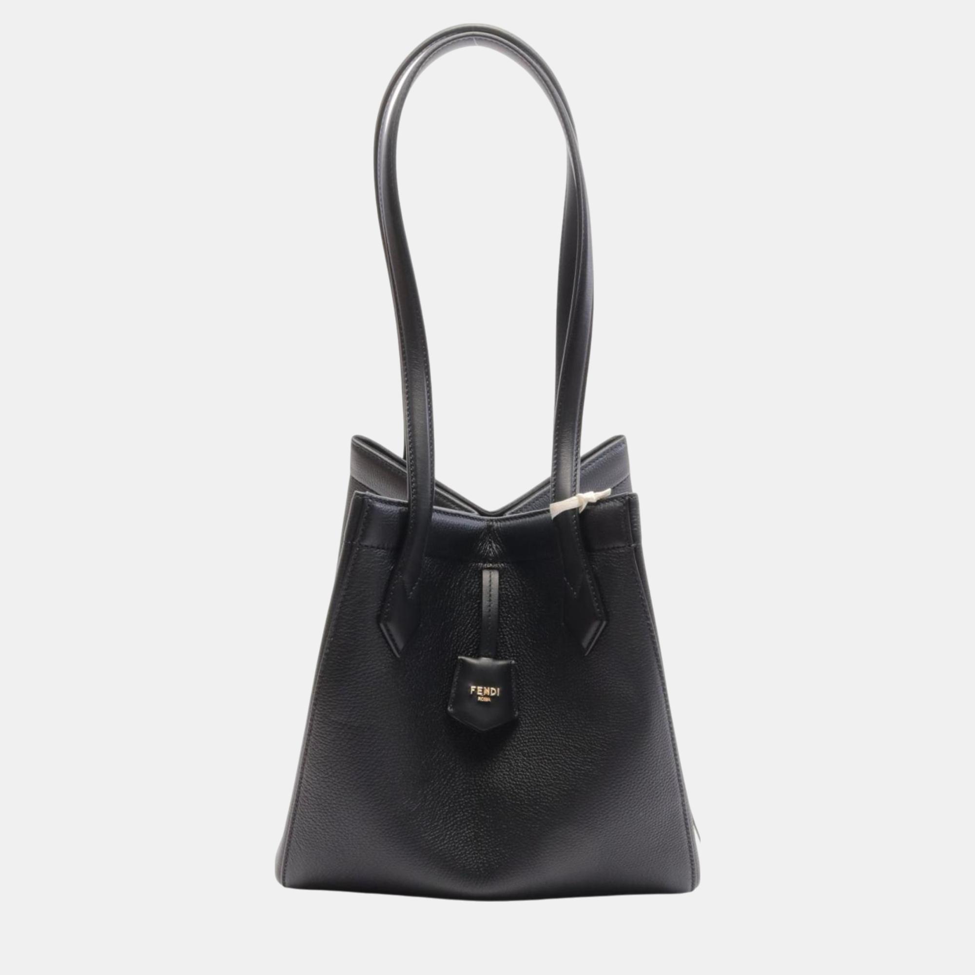 Fendi Black Leather Origami Medium Tote Bag