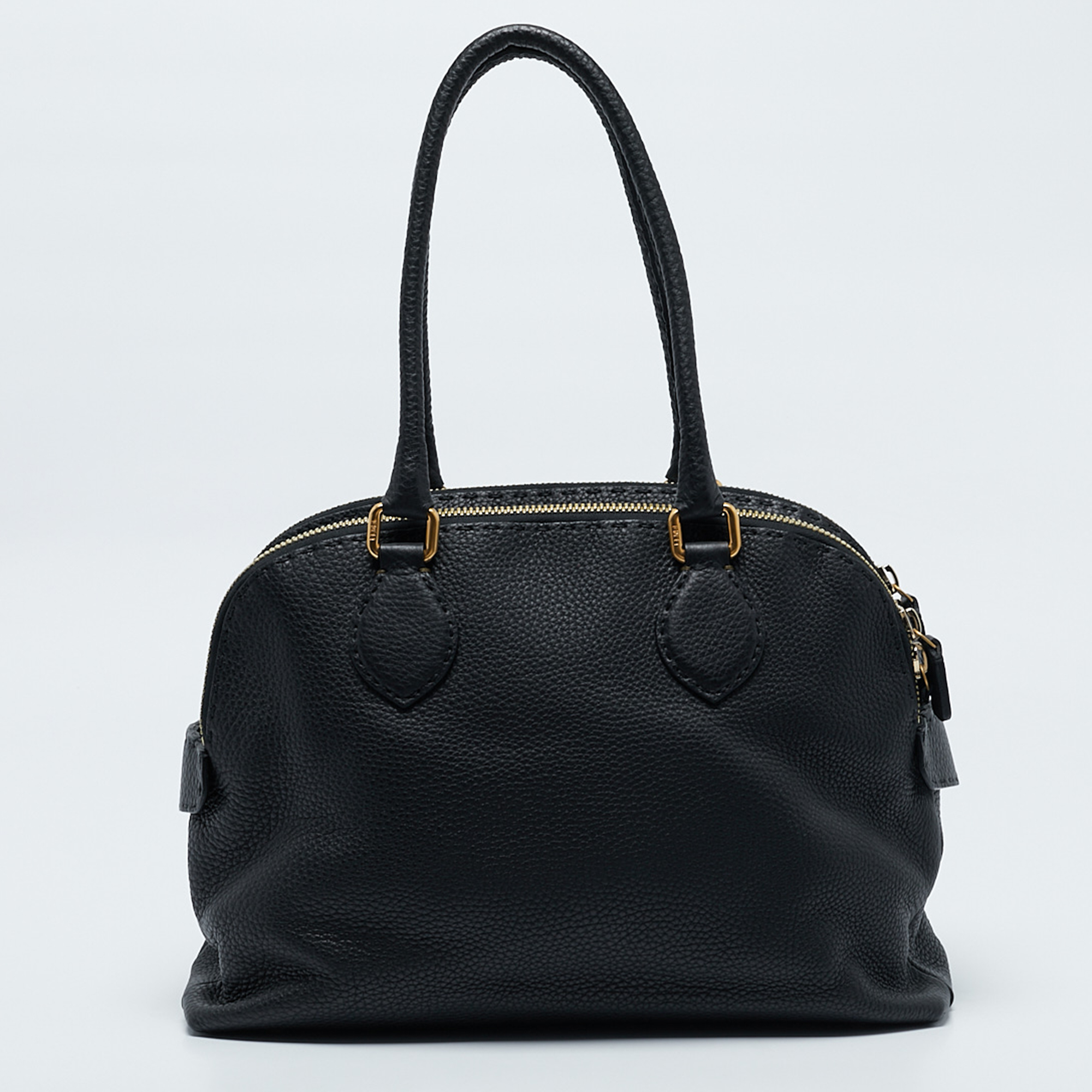 Fendi Black Selleria Leather Double Zip Satchel