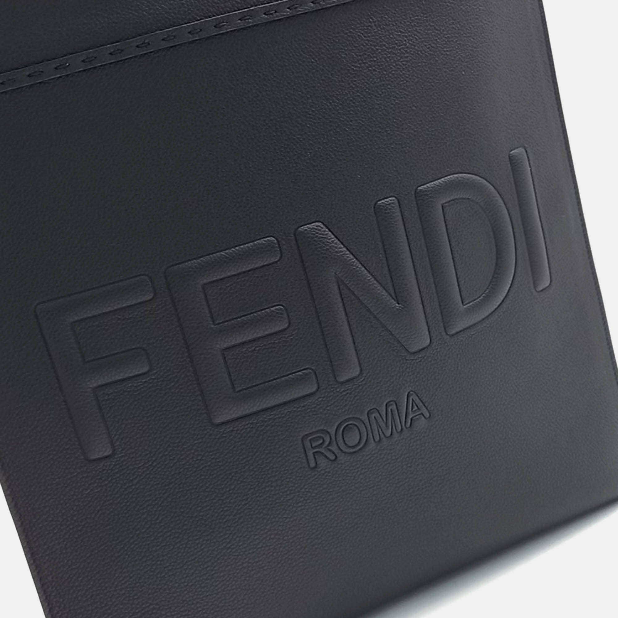 Fendi Black Leather Fendi Logo Tote Bag