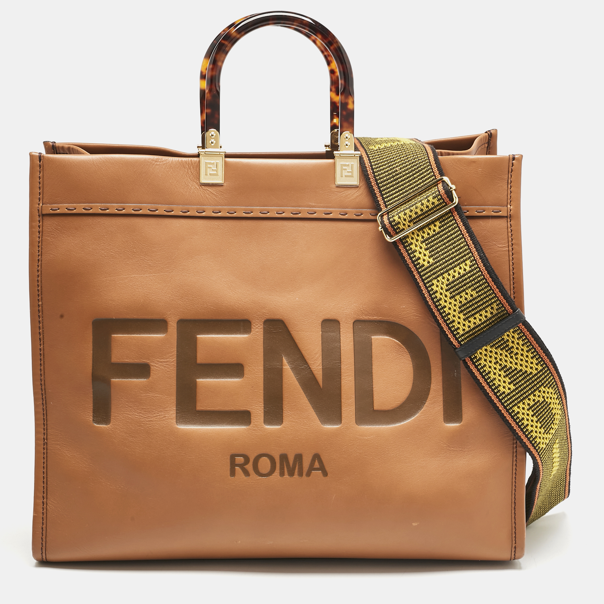 Fendi Brown Leather Large Sunshine Shopper Tote