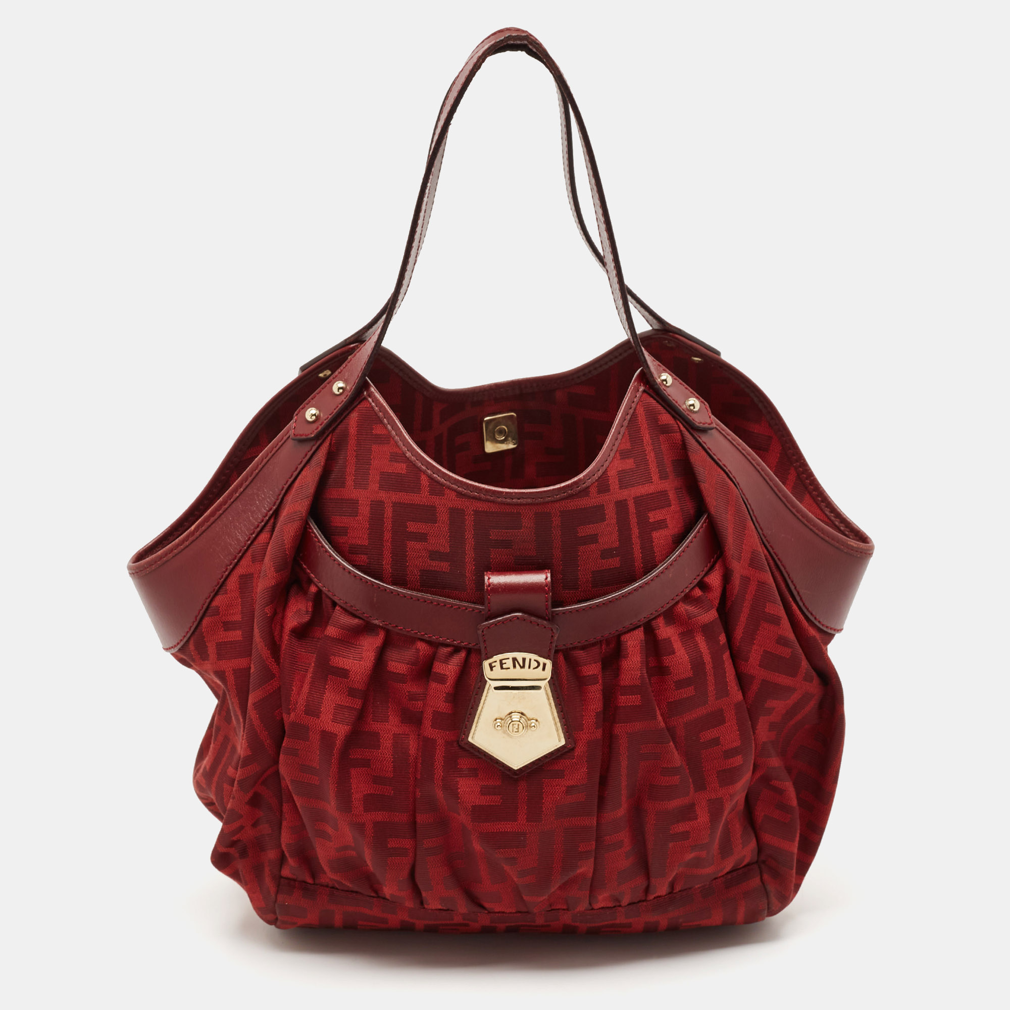 Fendi Red Zucca Canvas and Leather Borsa Chef Tote