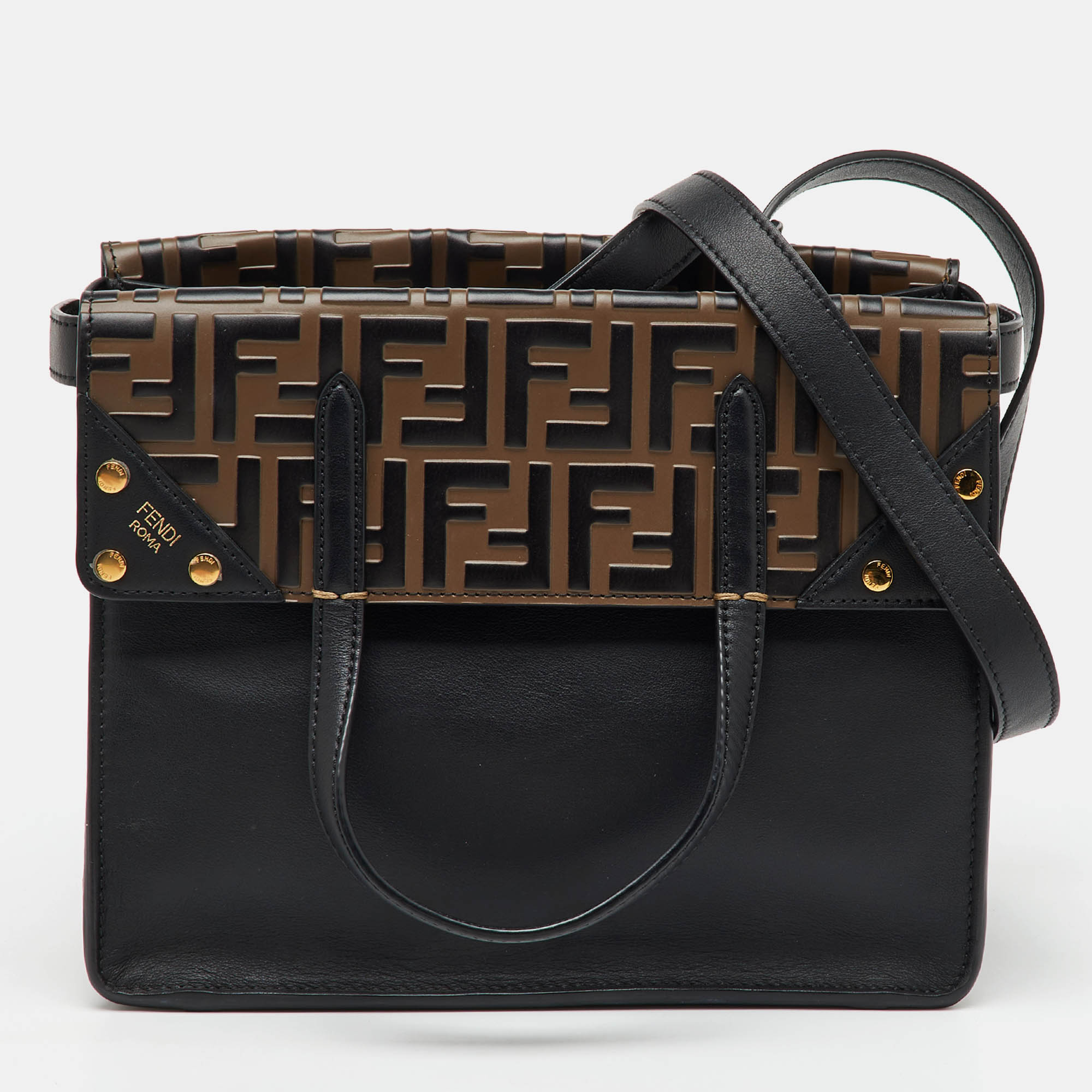 Fendi Black/Brown Zucca Embossed Leather Grace Flip Convertible Tote
Fendi Black/Brown Zucca Embossed Leather Grace Flip Convertible Tote