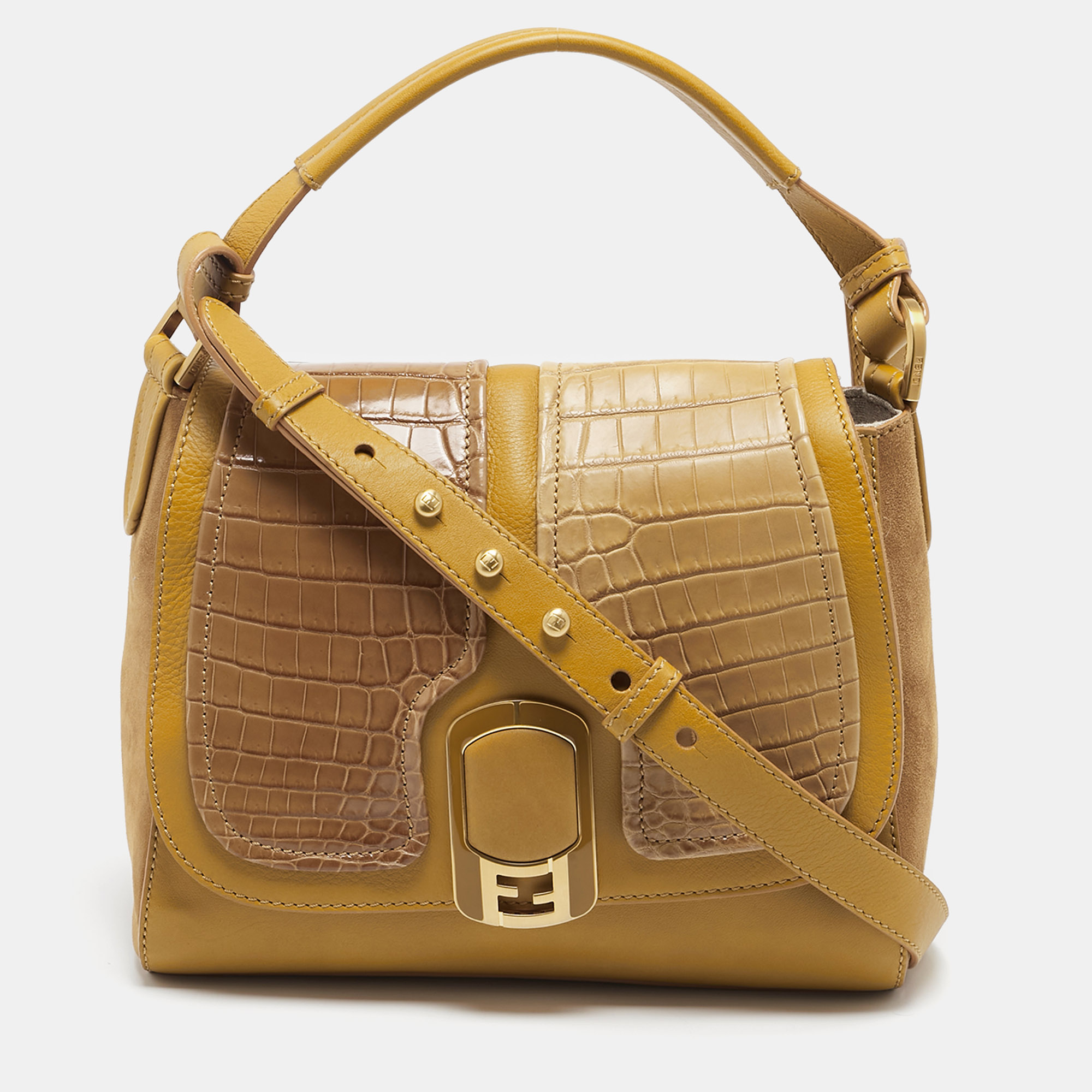 Fendi Tricolor Leather and Crocodile Anna Top Handle Bag, Multicolor
Fendi Tricolor Leather and Crocodile Anna Top Handle Bag, Multicolor