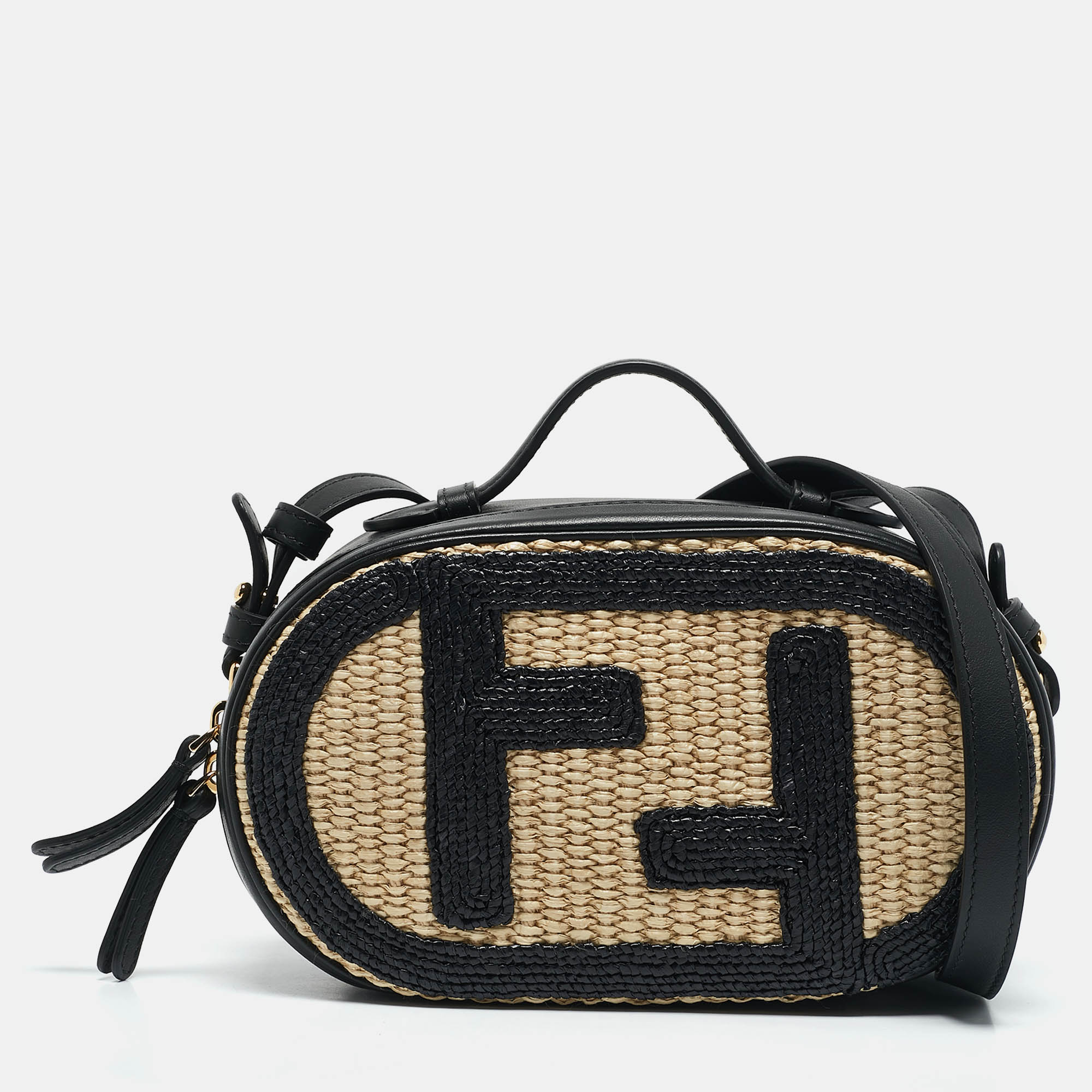 Fendi Black/Natural Leather and Raffia Mini FF O'Lock Camera Case Crossbody Bag
Fendi Black/Natural Leather and Raffia Mini FF O'Lock Camera Case Crossbody Bag