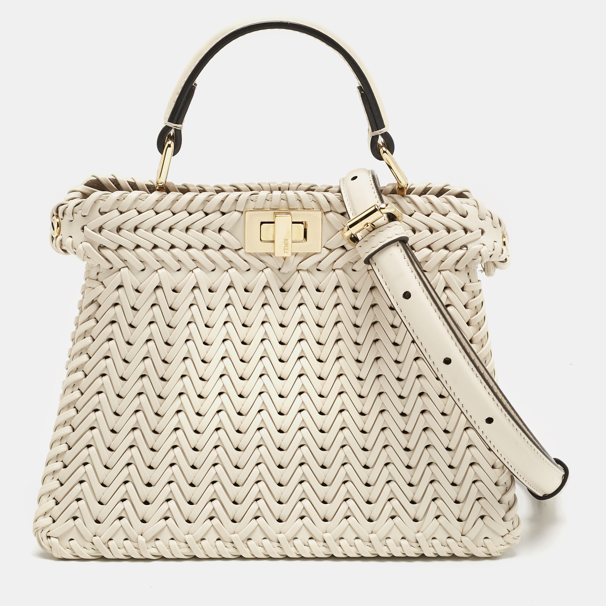 Fendi Light Beige Braided Leather Petite Peekaboo ISeeU Top Handle Bag
Fendi Light Beige Braided Leather Petite Peekaboo ISeeU Top Handle Bag