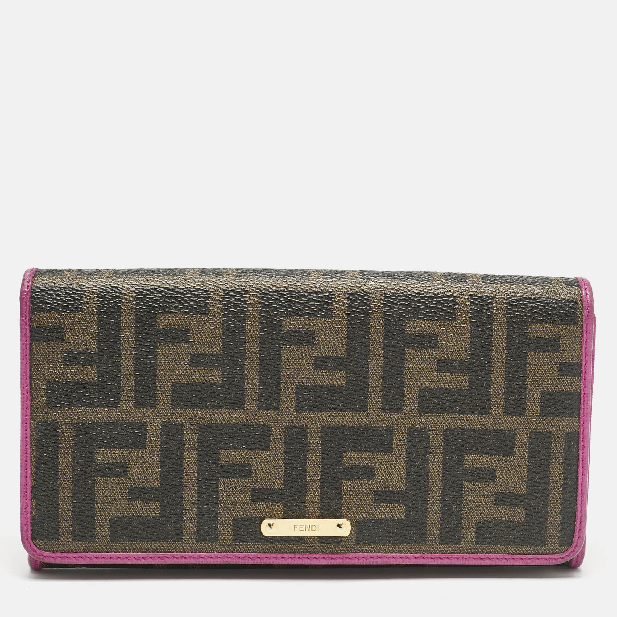 Fendi Tobacco/Pink Zucca Coated Canvas and Leather Flap Continental Wallet, Brown
Fendi Tobacco/Pink Zucca Coated Canvas and Leather Flap Continental Wallet, Brown