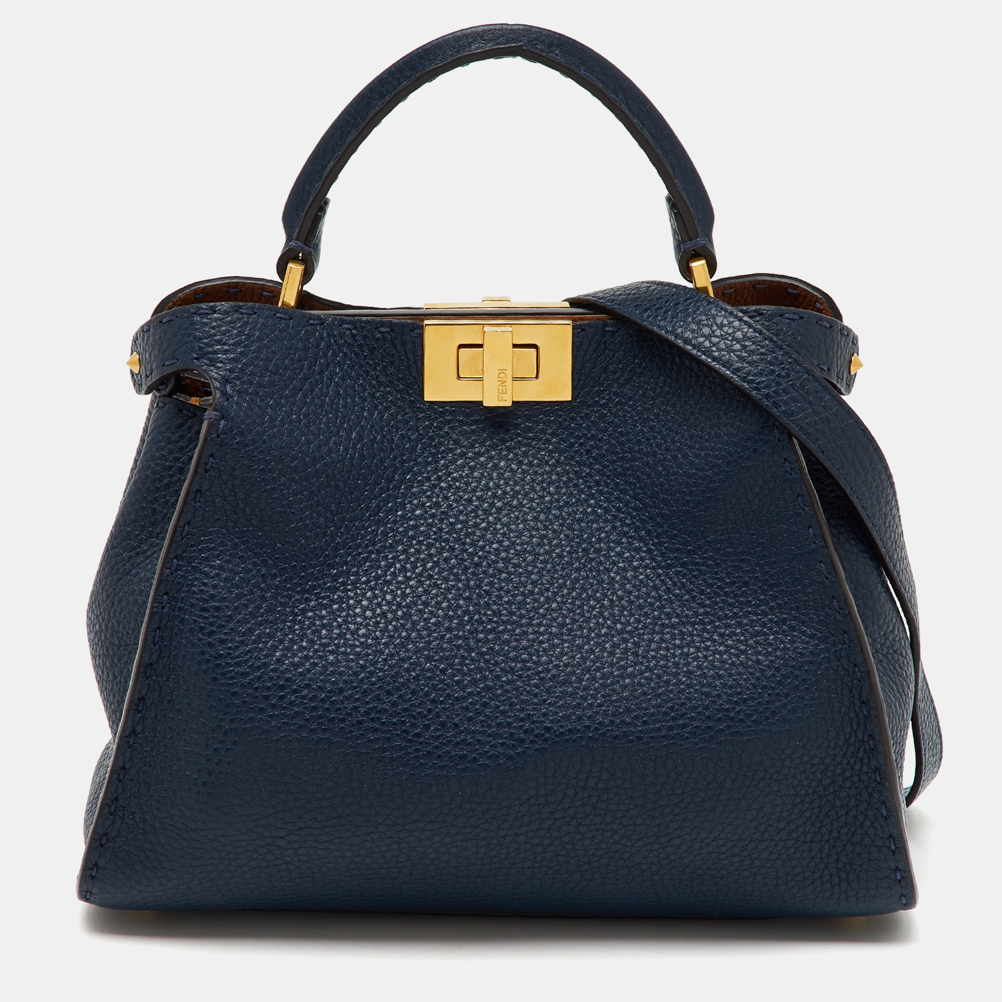Fendi Navy Blue Leather Peekaboo Iconic Essentially Top Handle Bag
Fendi Navy Blue Leather Peekaboo Iconic Essentially Top Handle Bag