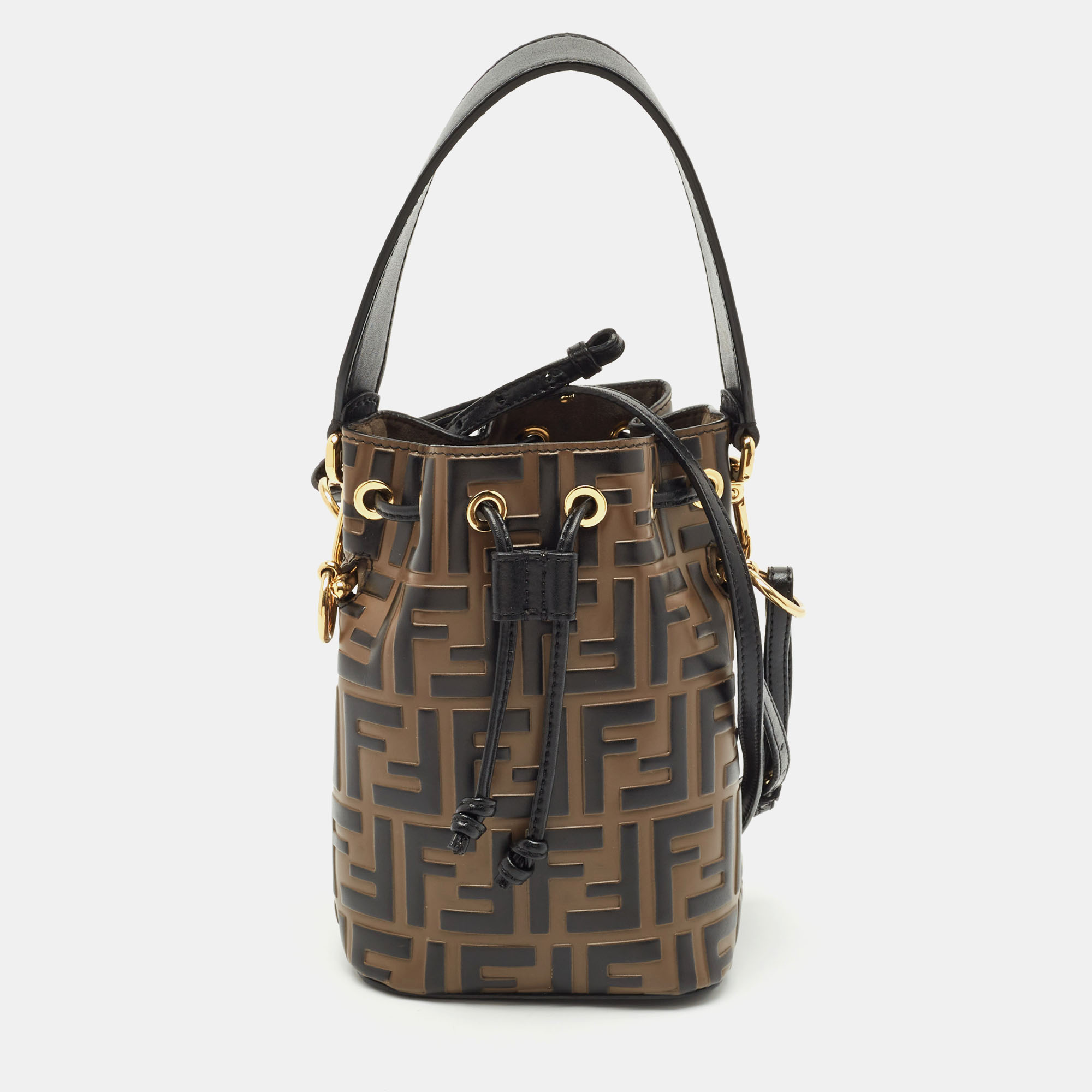 Fendi Brown/Black Zucca Leather Mini Mon Tresor Drawstring Bucket Bag
Fendi Brown/Black Zucca Leather Mini Mon Tresor Drawstring Bucket Bag