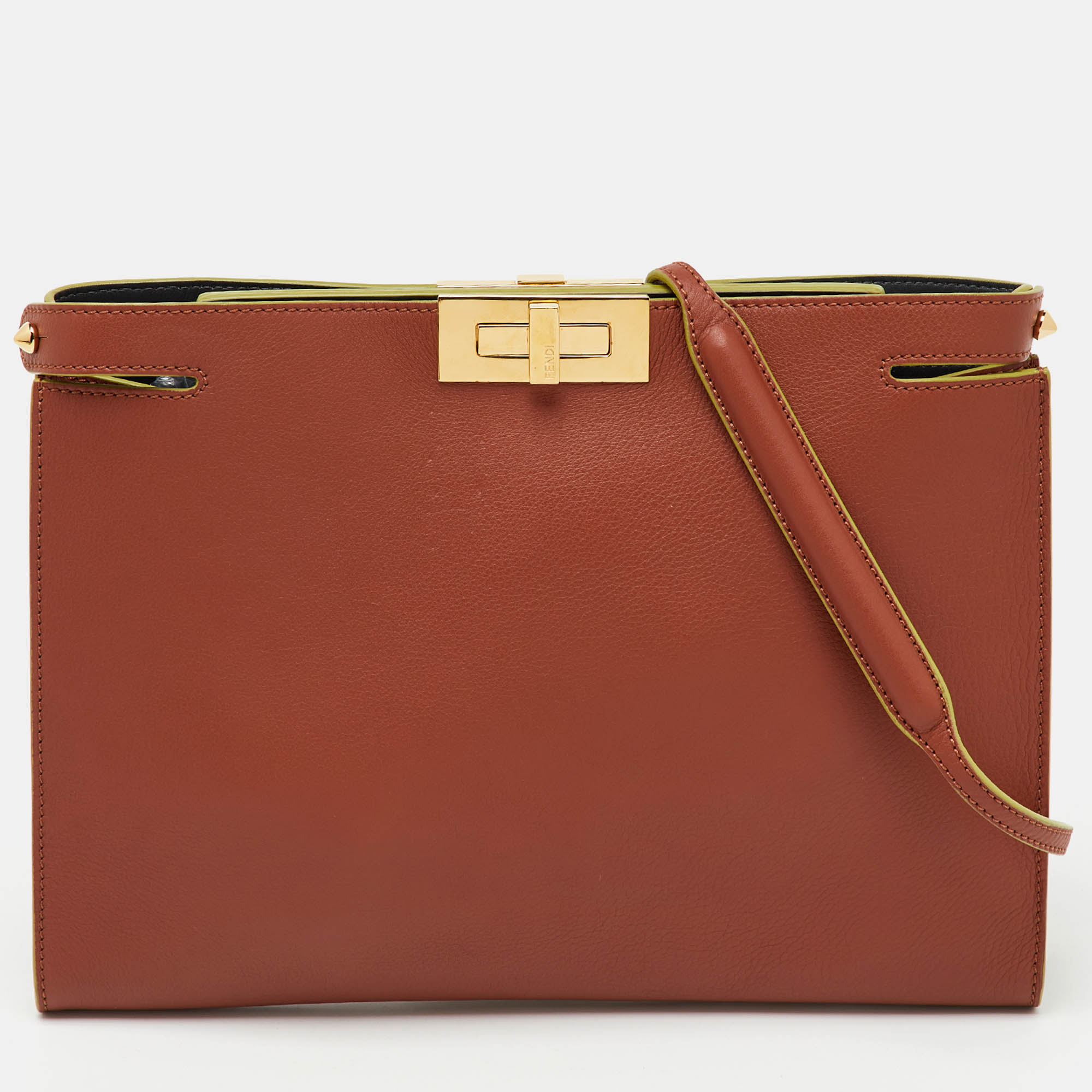 Fendi Rust Brown Leather Seta Burro Peekaboo Pochette Crossbody Bag
Fendi Rust Brown Leather Seta Burro Peekaboo Pochette Crossbody Bag