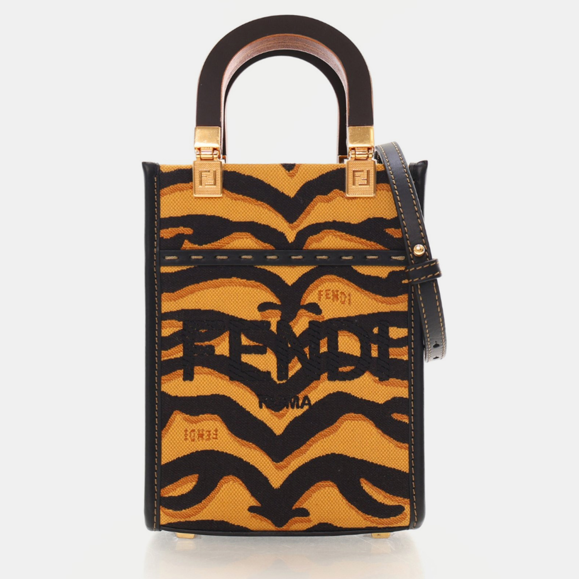 Fendi Sunshine Shopper Mini Brown Canvas Tote Bag