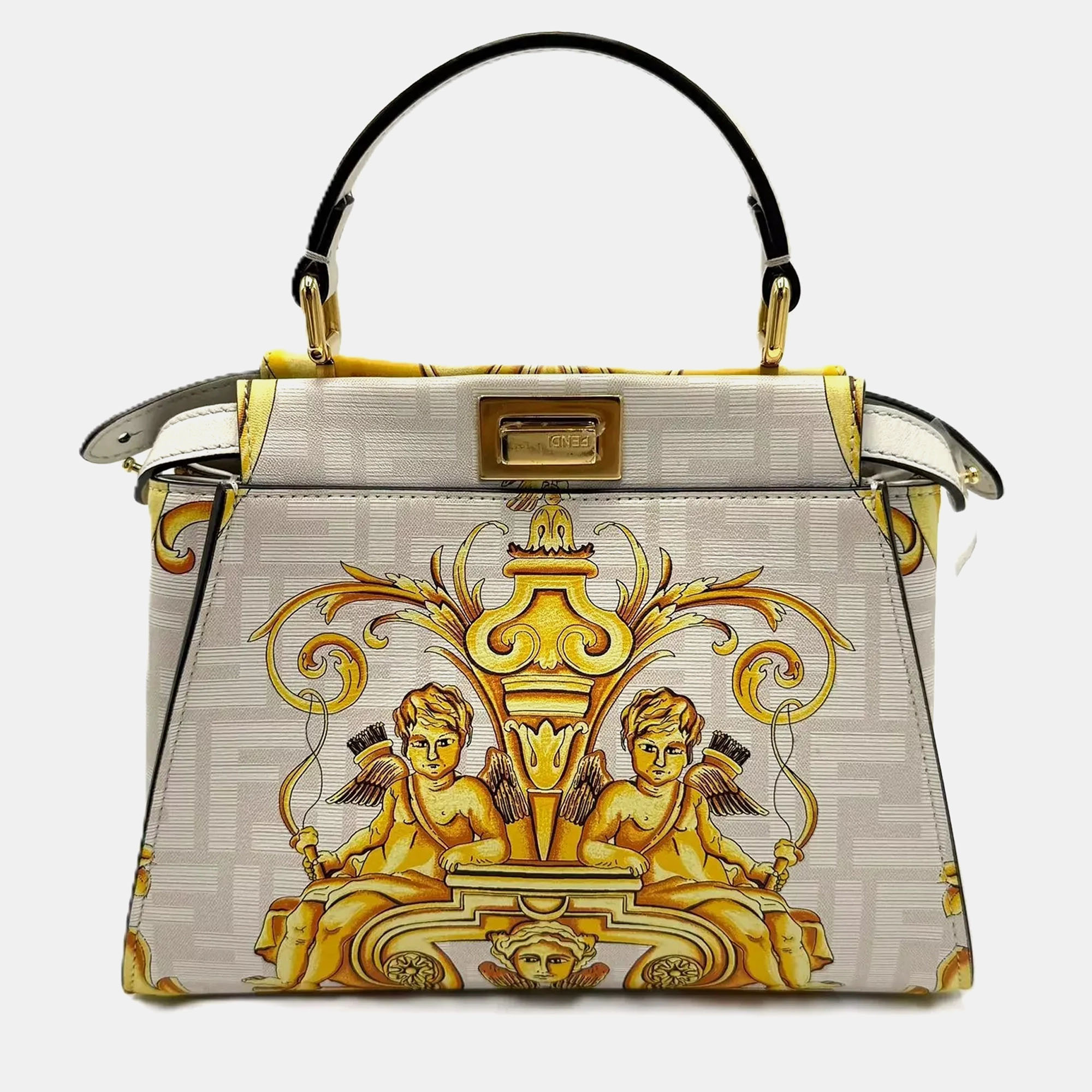Fendi x Versace Yellow/White Zucca Baroque Print Leather Mini Fendace Peekaboo Top Handle Bag
Fendi x Versace Yellow/White Zucca Baroque Print Leather Mini Fendace Peekaboo Top Handle Bag