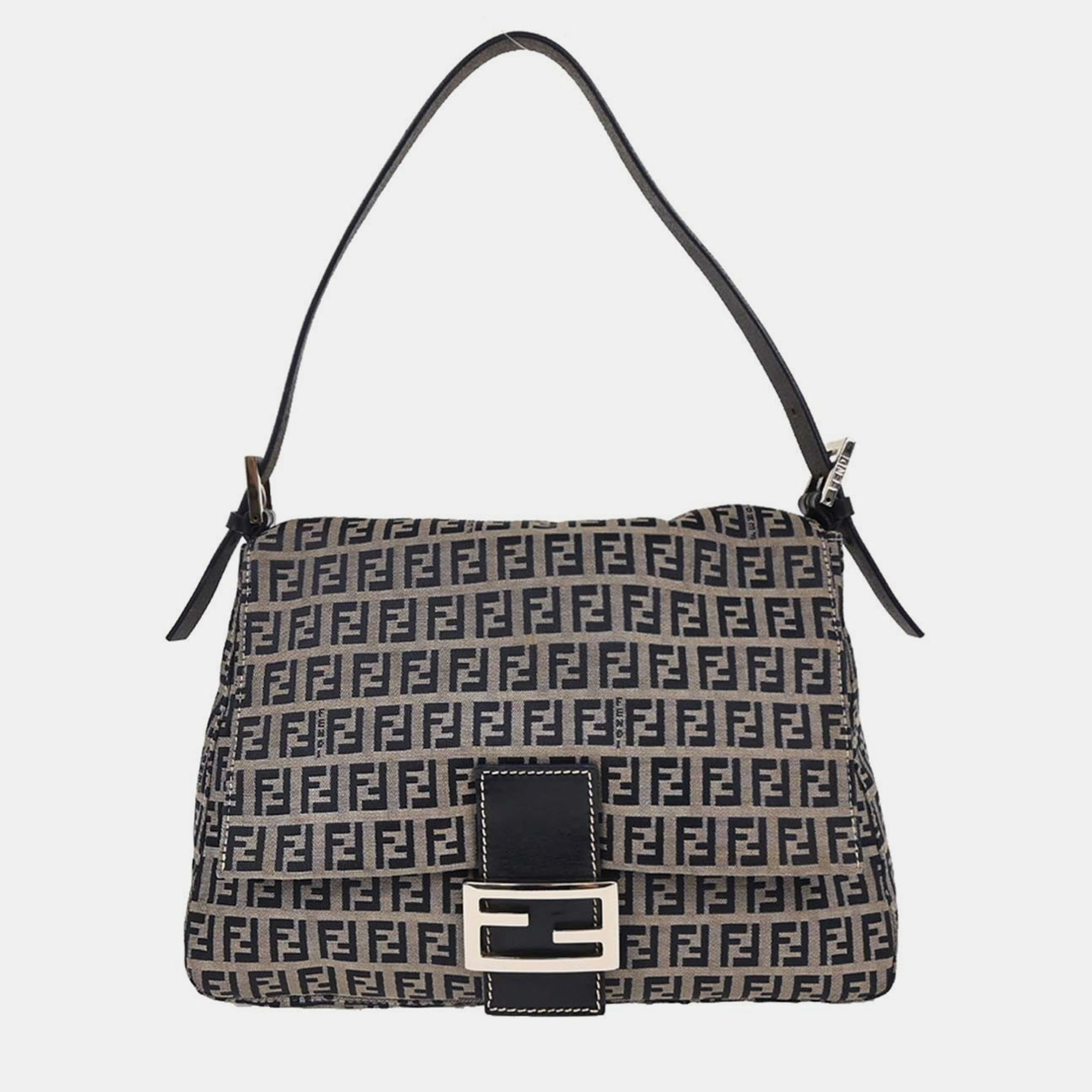 Fendi Navy Gray Zucchino Mamma Baguette Handbag, Grey 
Fendi Navy Gray Zucchino Mamma Baguette Handbag, Grey