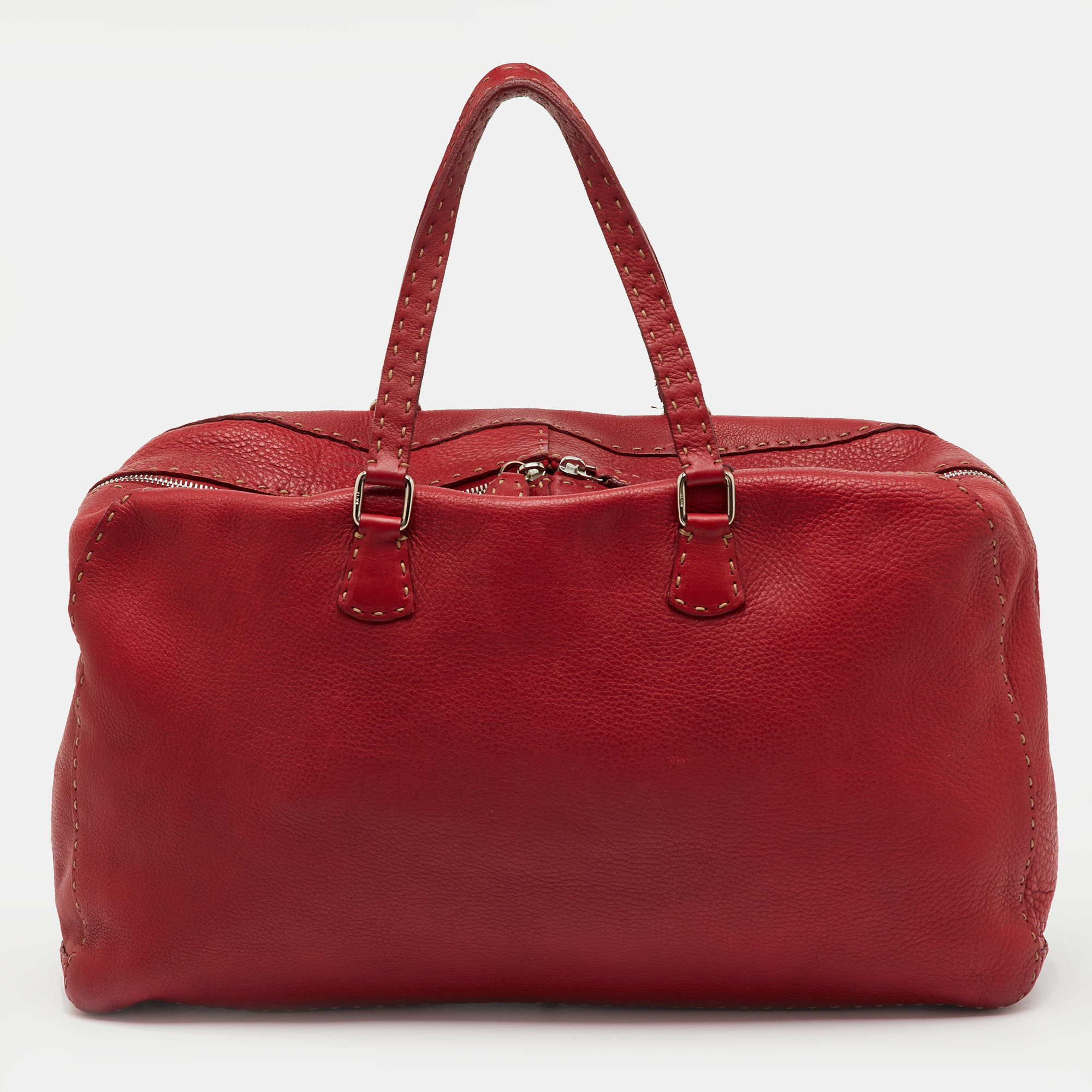 Fendi Dark Red Leather Selleria Travel Satchel 
Fendi Dark Red Leather Selleria Travel Satchel