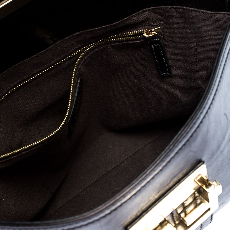 Fendi Black Leather Maxi Baguette Flap Shoulder Bag