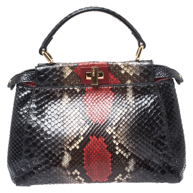 Fendi Multicolor Python Mini Peekaboo Top Handle Bag