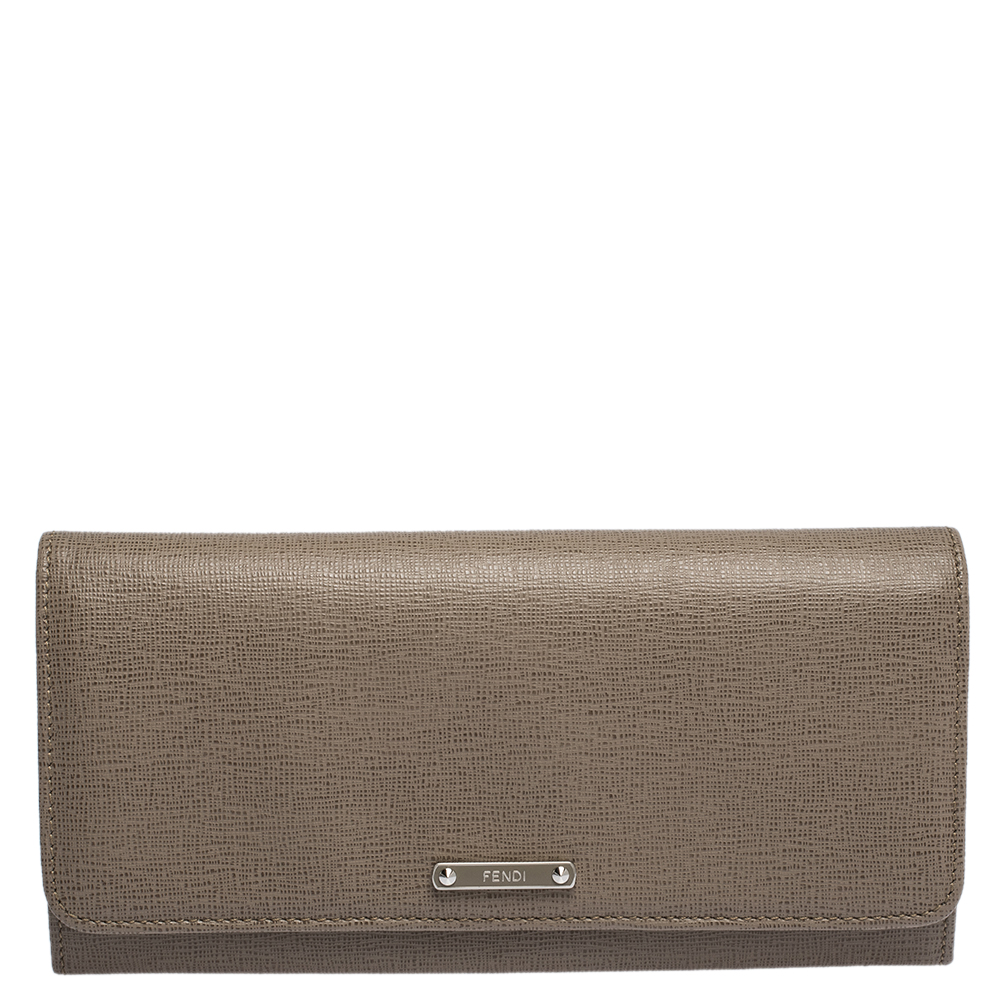 Image of Fendi Beige Leather Flap Continental Wallet