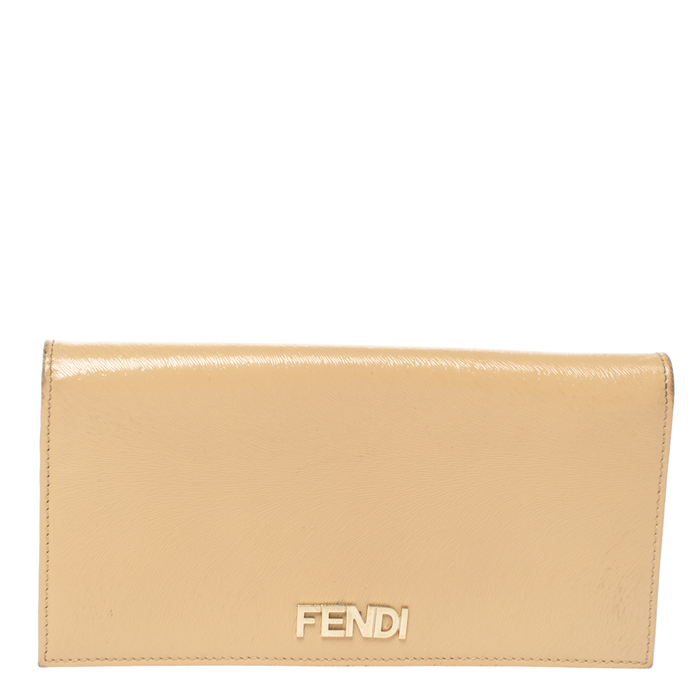 Image of Fendi Beige Patent Leather Logo Flap Continental Wallet