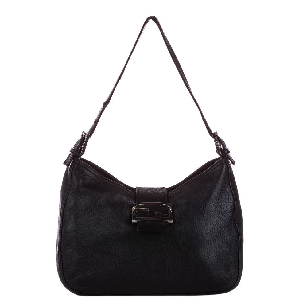 Image of Fendi Black Leather Mamma Forever Shoulder Bag
