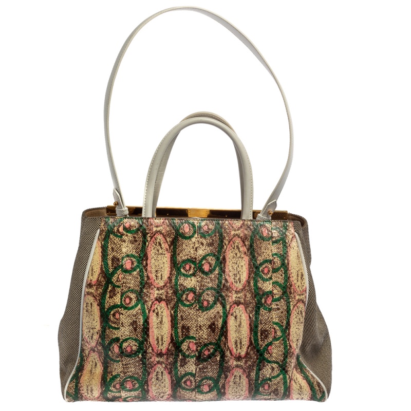 Fendi Multicolor Printed Python And Canvas 2Jours Tote