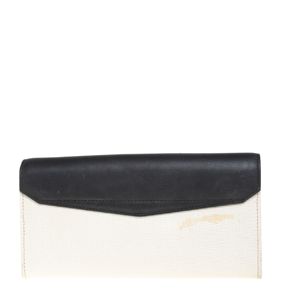 Fendi Off White/Black Leather Envelope Continental Wallet