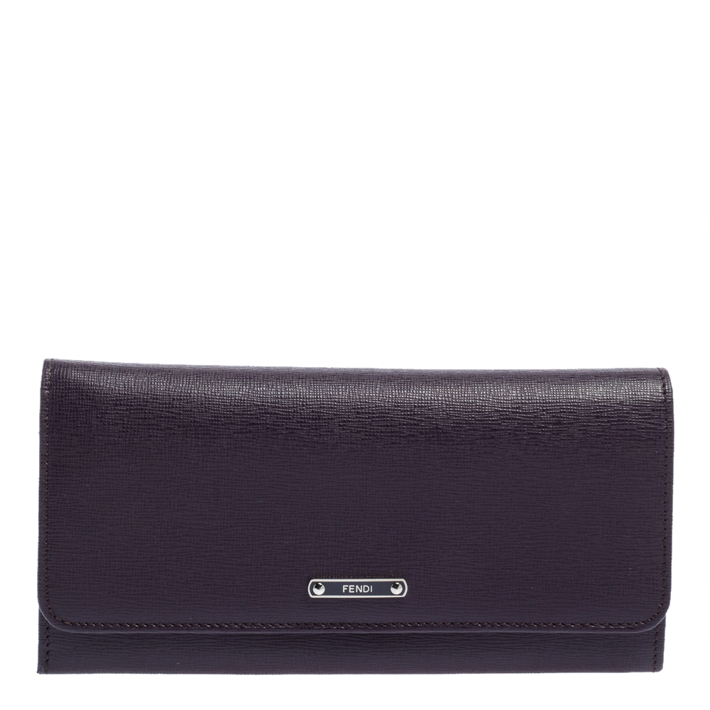 Fendi Purple Leather Flap Continental Wallet