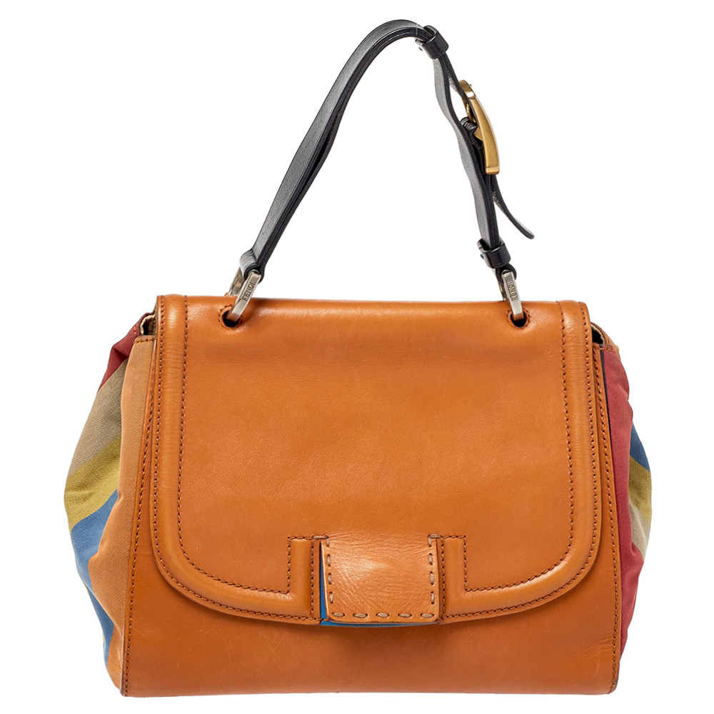 Fendi Multicolor Stripe Canvas and Leather Silvana Top Handle Bag