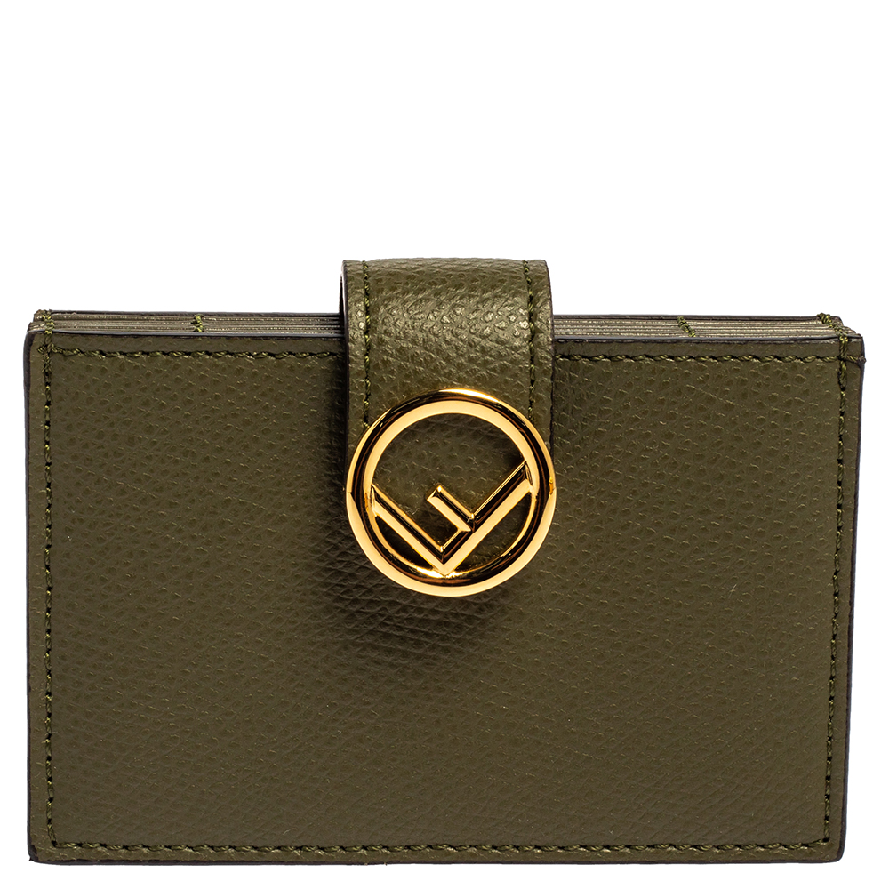 Fendi Olive Green Leather F Multiple Card Holder
