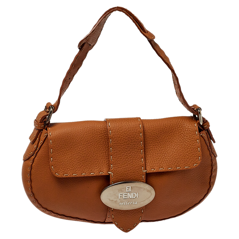 Fendi Tan Roman Leather Selleria Flap Bag