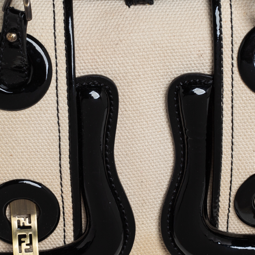 Fendi Black Canvas And Patent Leather B Shoulder Bag