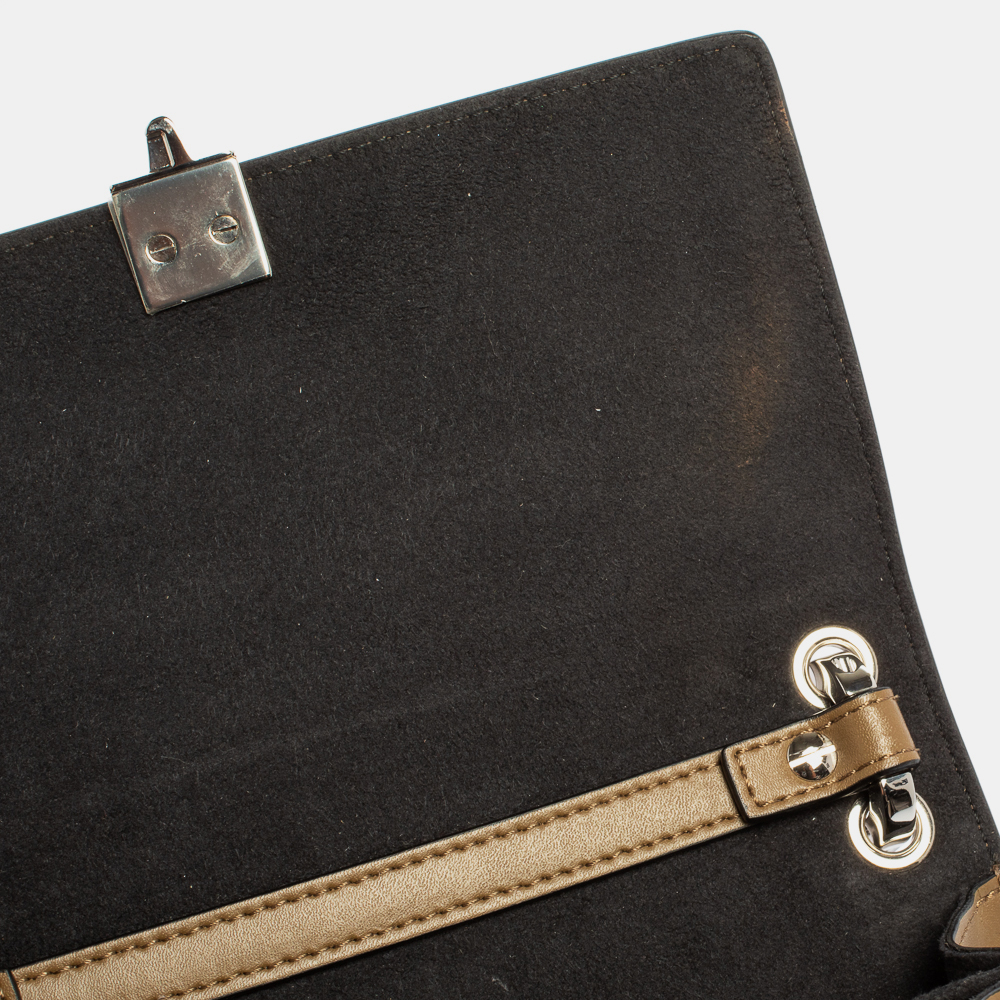 Fendi Black/Brown Leather And Velvet Small Kan I Chain Shoulder Bag