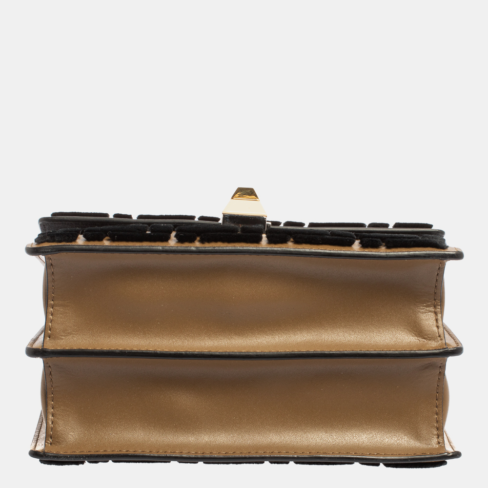 Fendi Black/Brown Leather And Velvet Small Kan I Chain Shoulder Bag