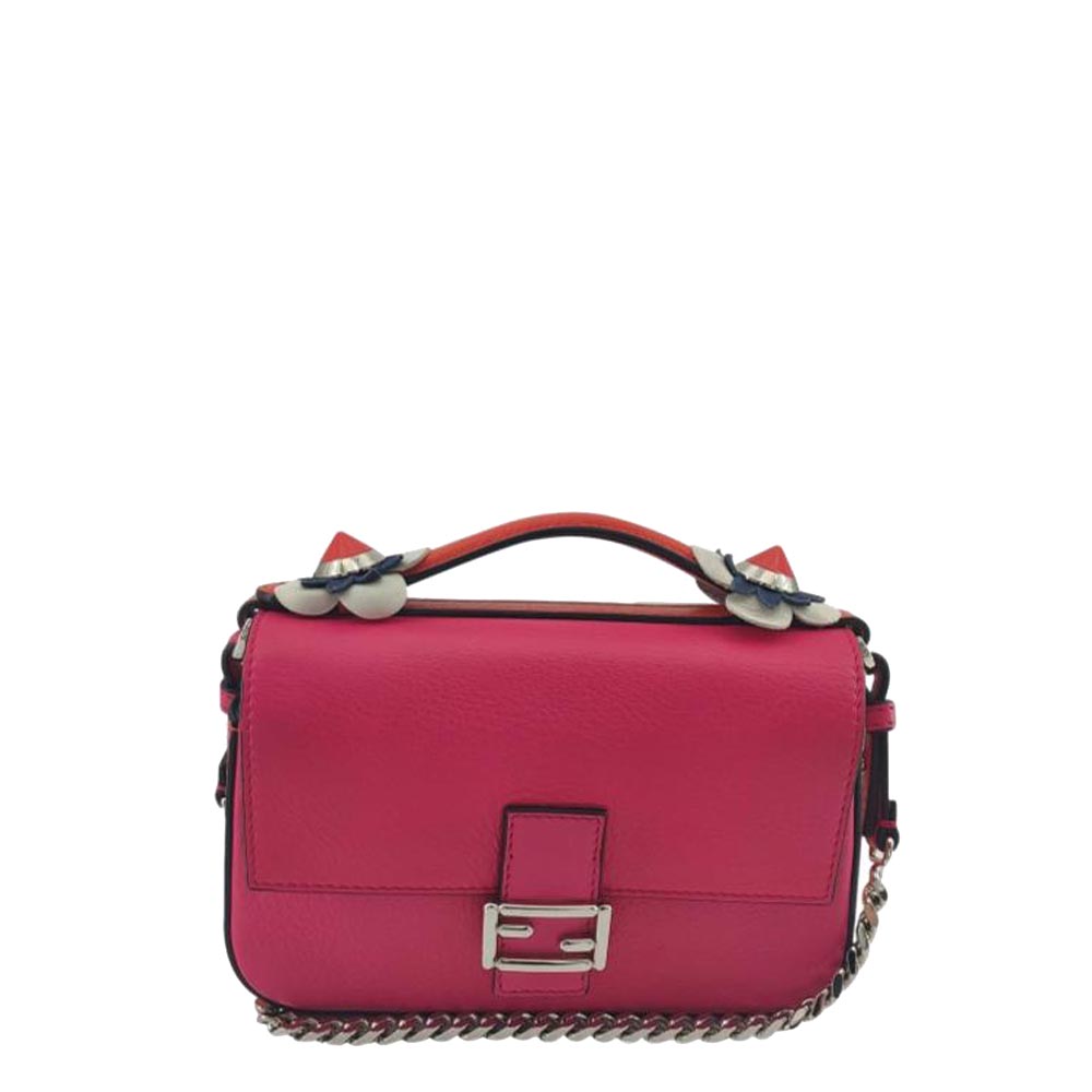 Fendi Pink Leather Mini Baguette Bag