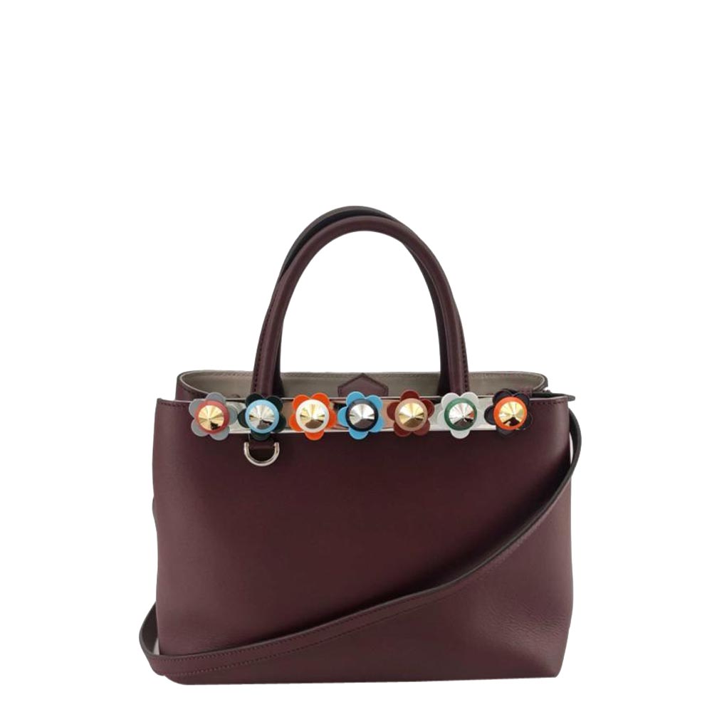 Fendi Brown Leather Flowerland 2Jours Bag