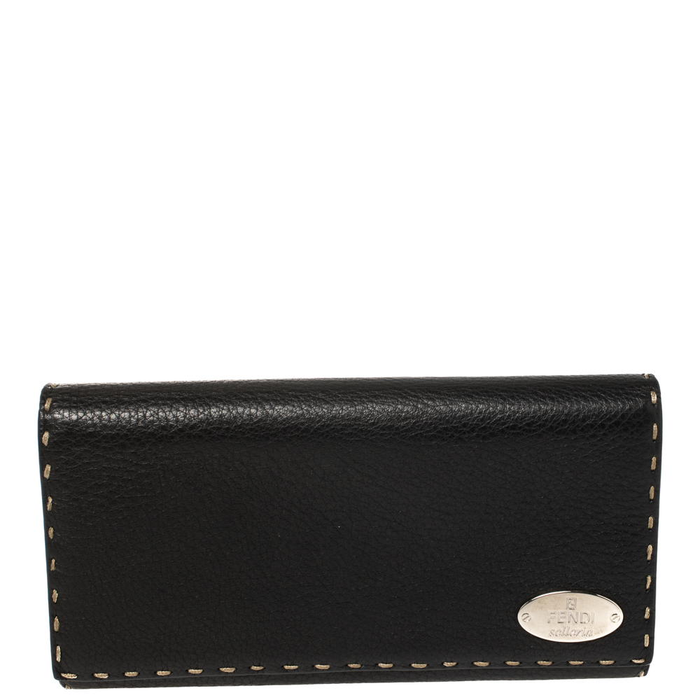 Fendi Black Selleria Leather Continental Wallet