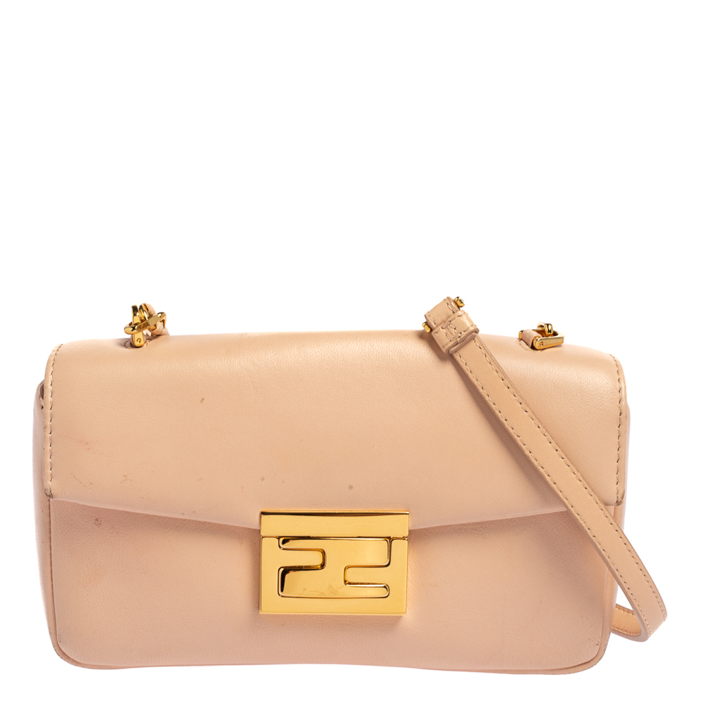 Fendi Pink Leather Mini Be Baguette Crossbody Bag