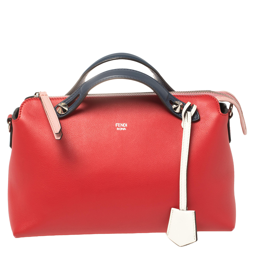 Fendi Red/Blue Leather Small By The Way Boston Bag