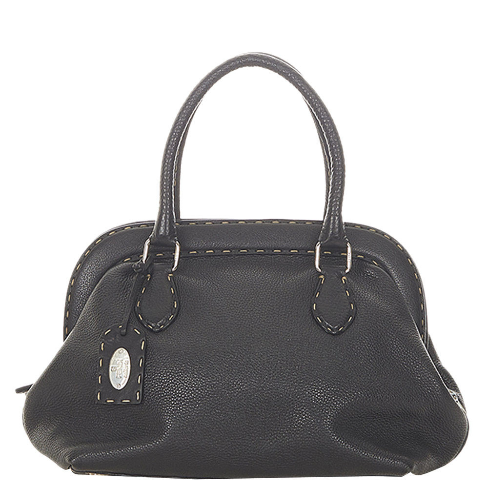 Fendi Black Calf Leather Selleria Shoulder Bag