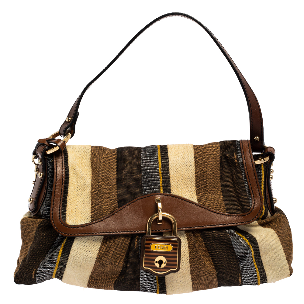 Fendi Multicolor Striped Fabric and Leather Limited Edition Chef Flap Bag
