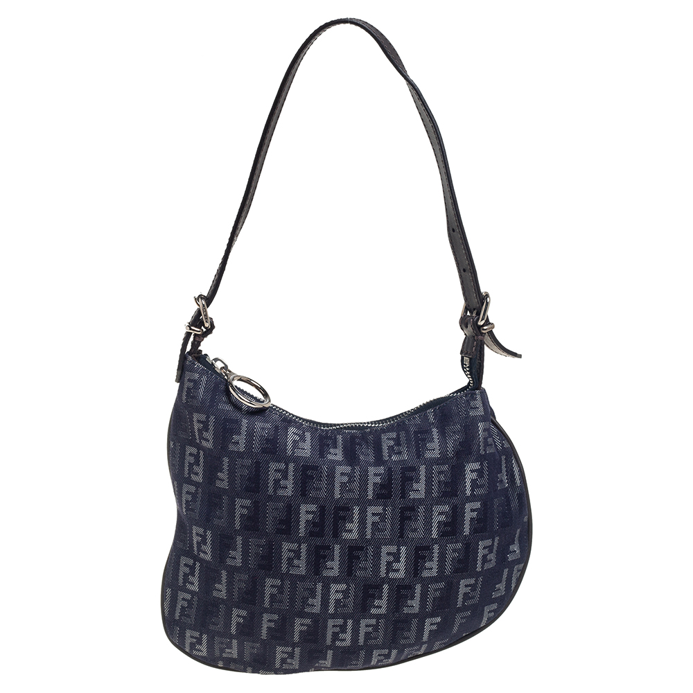 Fendi Blue/Brown Zucchino Canvas and Leather Shoulder Bag