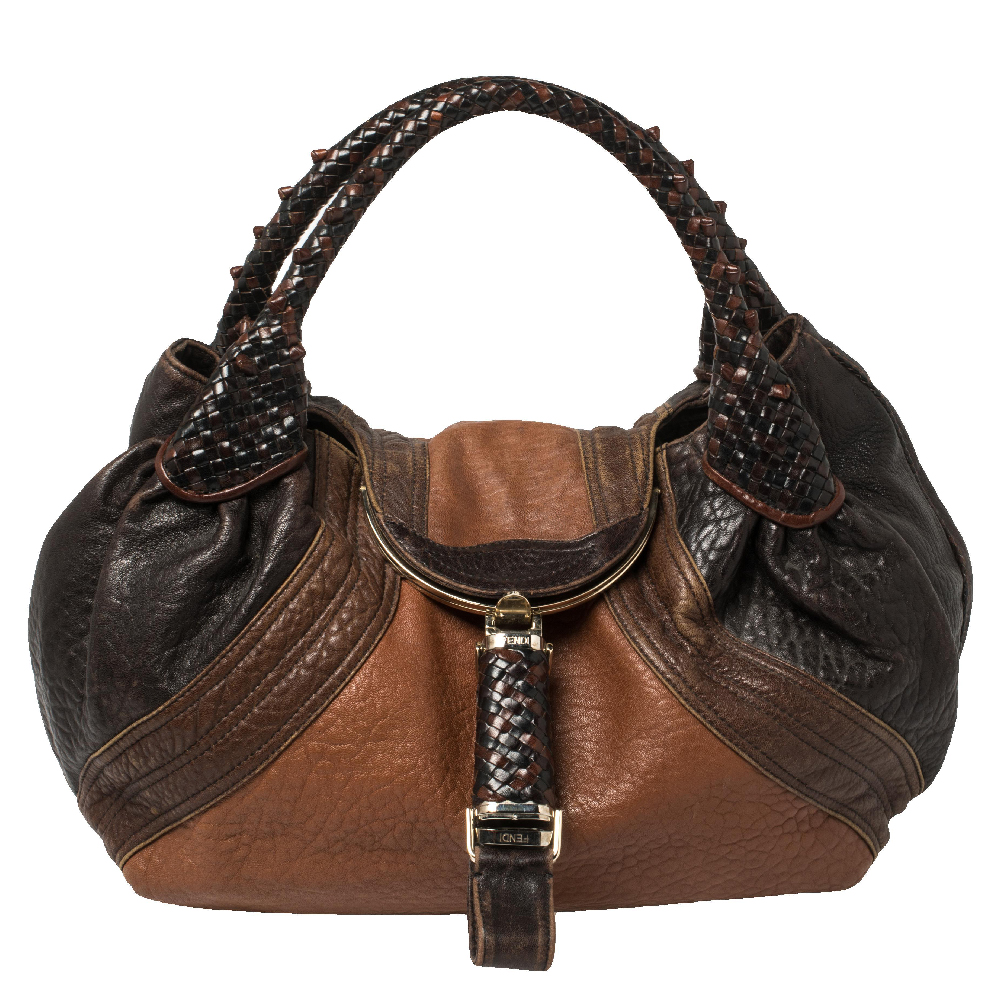 Fendi Brown Pebbled Leather Crispe Spy Bag