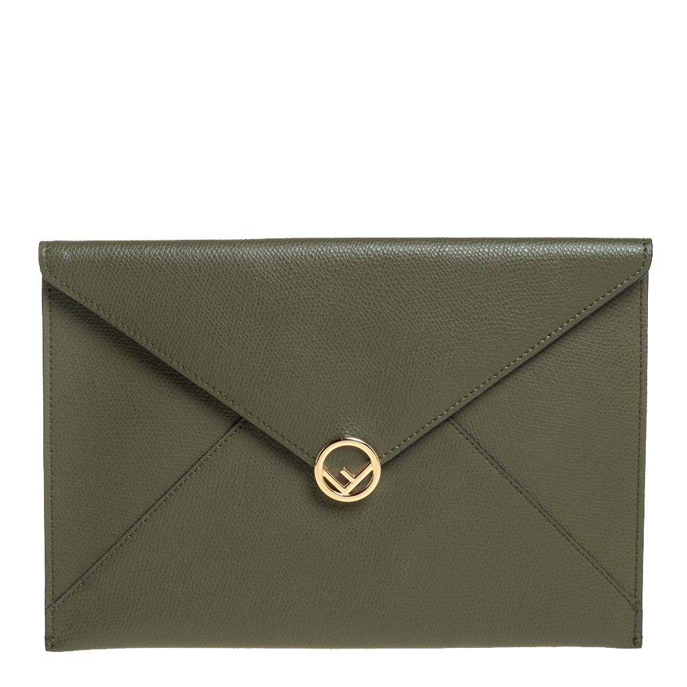 Fendi Green Leather Envelope Pouch