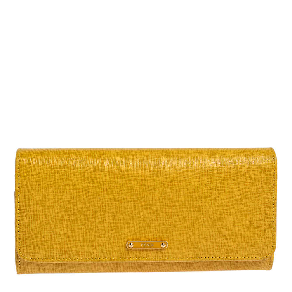 Fendi Yellow Leather Elite Continental Wallet