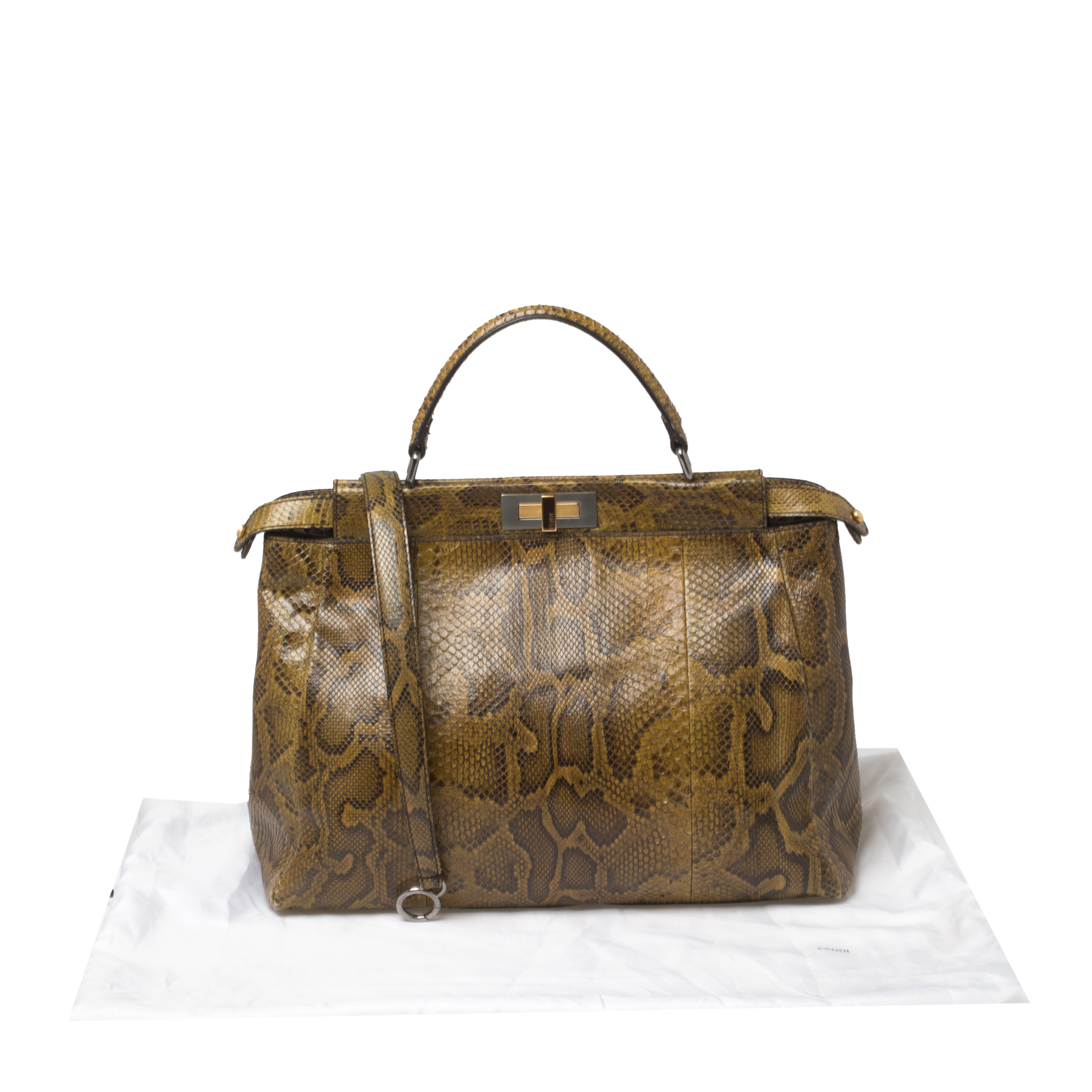 Fendi Brown Python Large Peekaboo Top Handle Bag