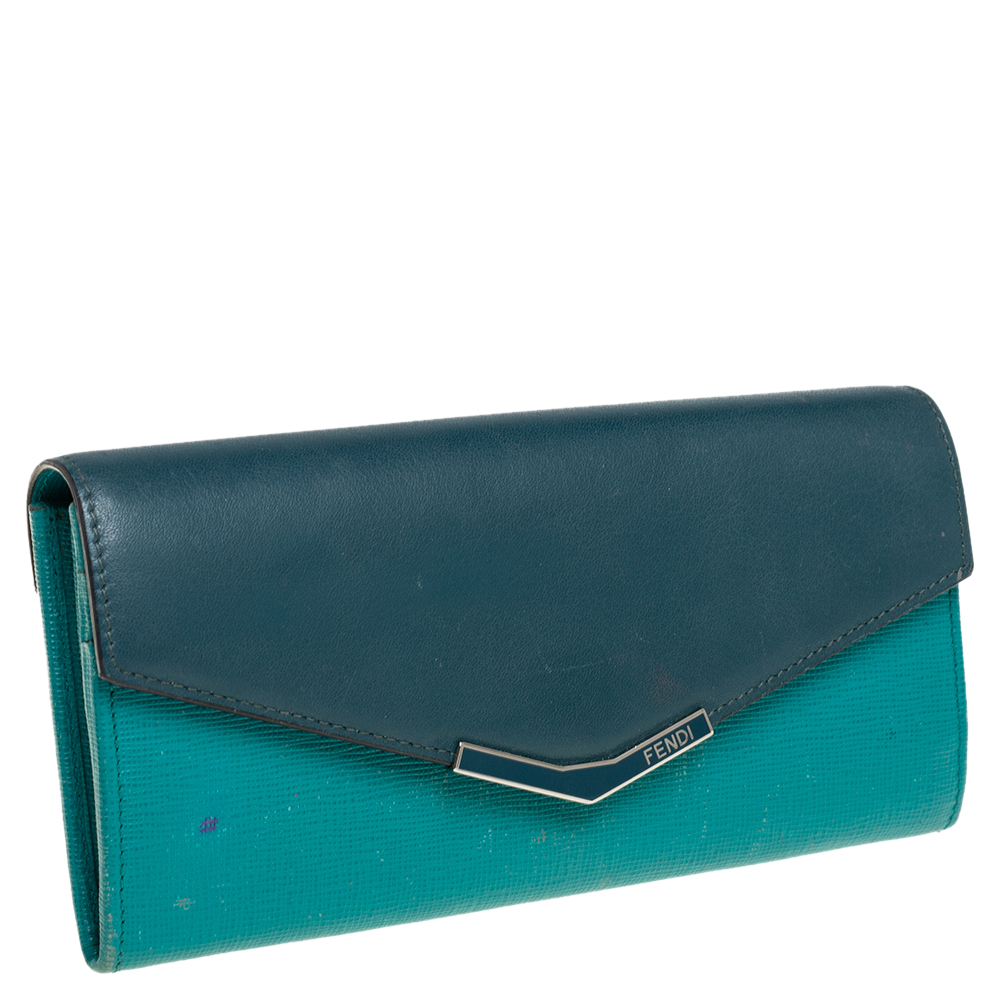 Fendi Two Tone Green Leather 2Jours Continental Wallet